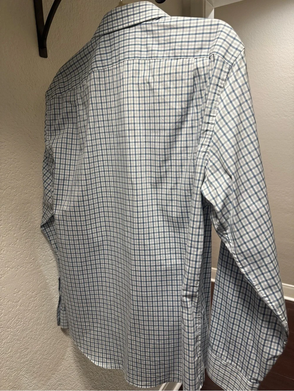 J. Crew Men's White Shirt with Blue and Gray Windowpane Plaid
